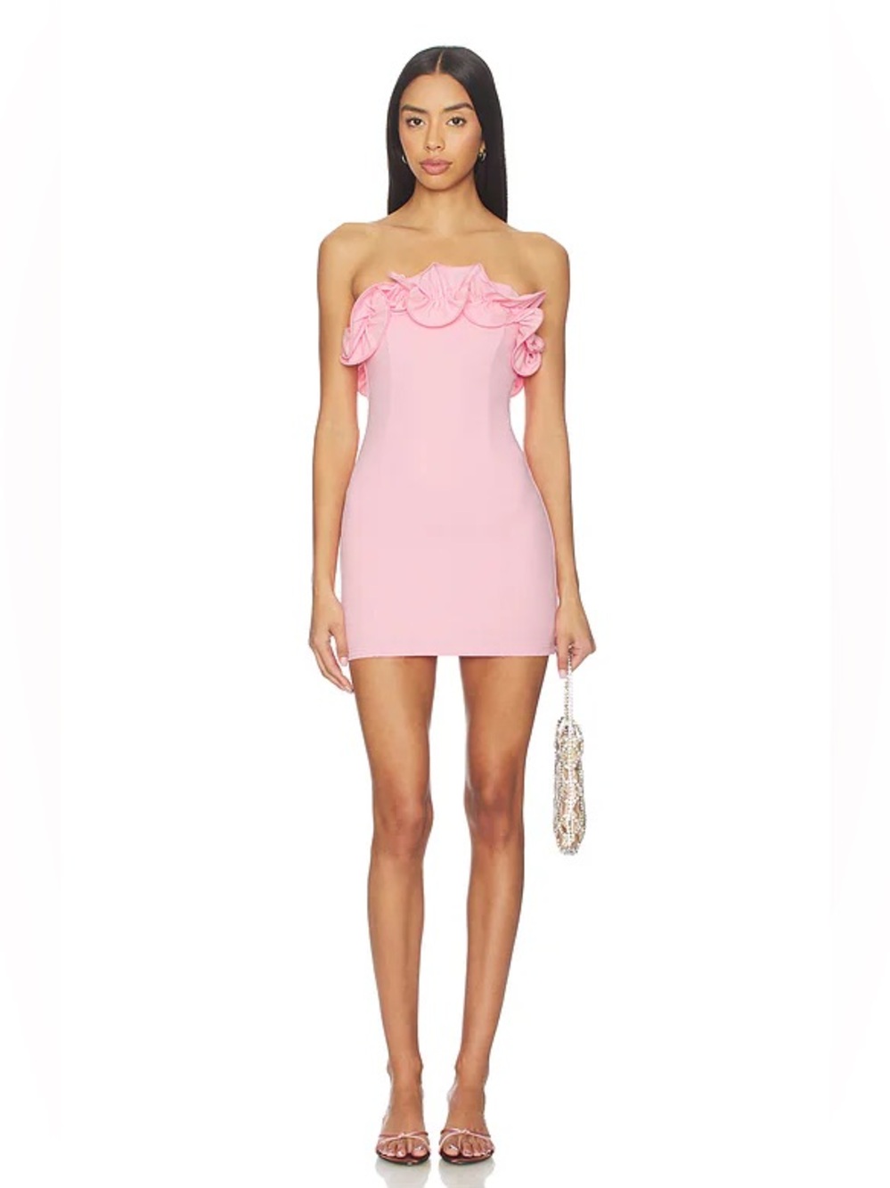 More To Come Revolve Cristina Pink Strapless
Ruffled Crepe Mini Dress Size M NWT